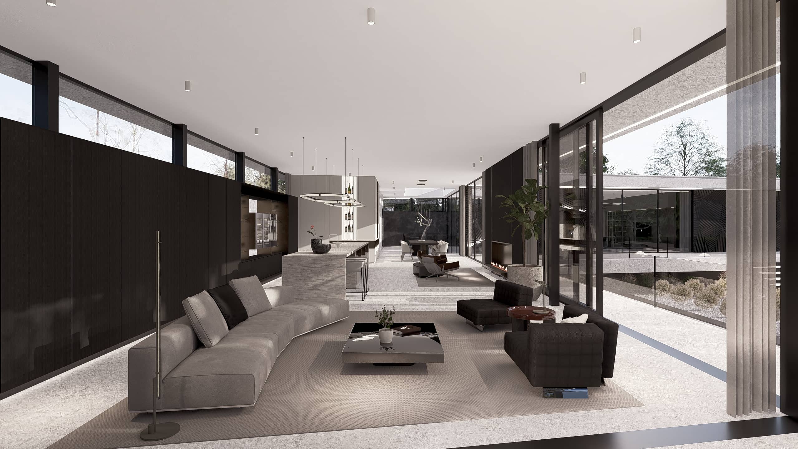 Formele woonkamer met elegante inrichting en verfijnde details, die een luxe en gastvrije sfeer creëert.